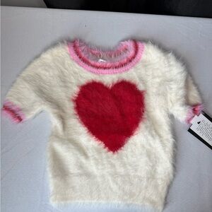 Fuzzy Heart Sweater with Pink Trim